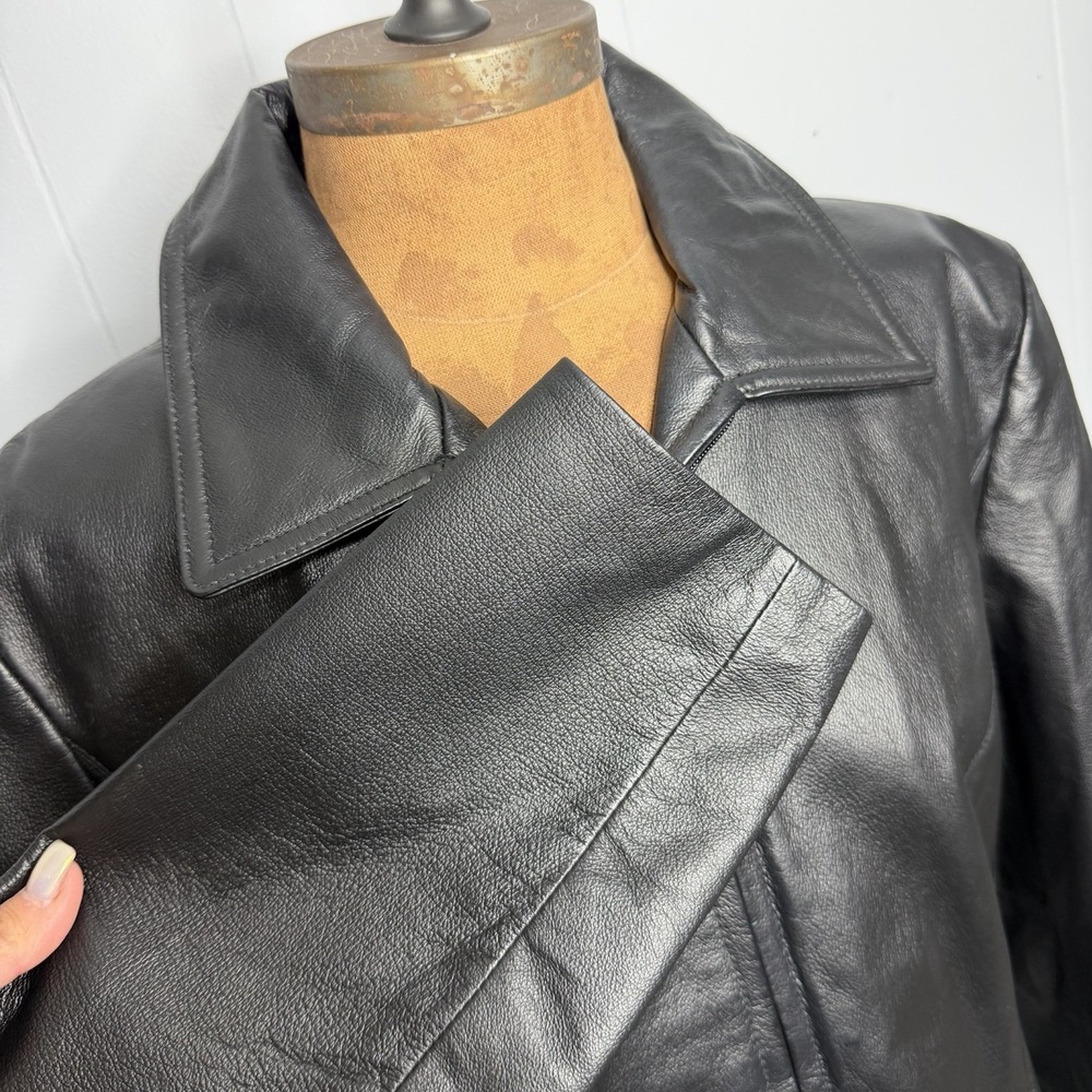 Vintage Worthington Women's Leather Jacket Size Large Black Zip Front Pockets - Picture 3 of 12